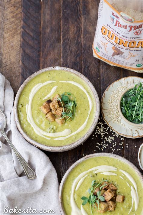 This Creamy Broccoli Quinoa Soup Is Thickened With Cashews And Swirled