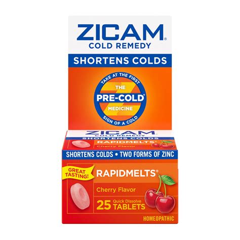 Zicam Zinc Cold Remedy Rapidmelts Quick Dissolve Tablets Cherry Flavor 25ct