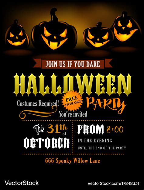 Halloween Party Invitation With Scary Pumpkins Vector Image