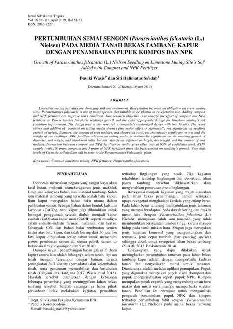 PDF PERTUMBUHAN SEMAI SENGON Paraserianthes Falcataria L Nielsen