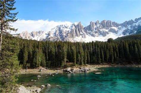 Lake Carezza And Dolomites Alps Italy Stock Image Image