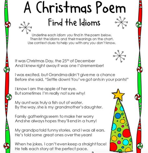 Picture Christmas Poems Idioms Figurative Language Activity