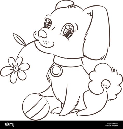 Happy Golden Cartoon Puppy Cute Little Dog Wearing Collar Vector