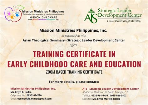 Training Certificate In Early Childhood Care And Education Mission
