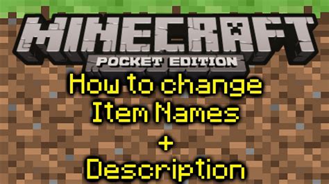 Minecraft Pe How To Change Item Names And Description Youtube