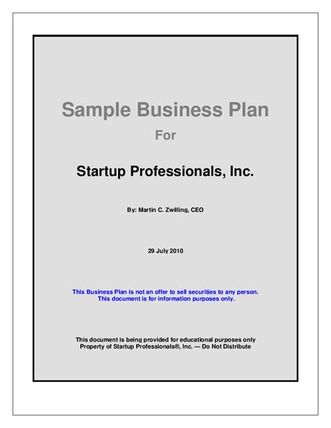 Sample Business Plan Template For Startups Eloquens