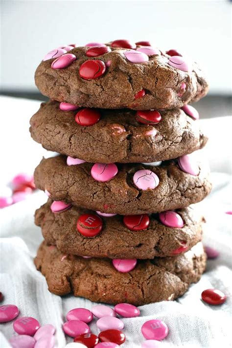 1 cup mini chocolate chips plus a little more for topping; Big Chocolate M&M Valentine's Day Cookies - The Salty ...