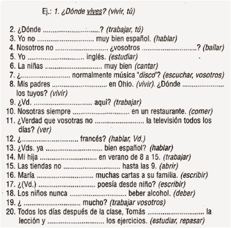 Aprende Español CONJUGACIÓN DE LOS VERBOS REGULARES EN PRESENTE A1