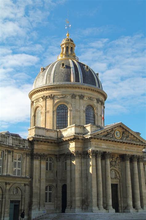 Institut De France Golden Dome Against A Cloudy Blue Sky Stock Photo