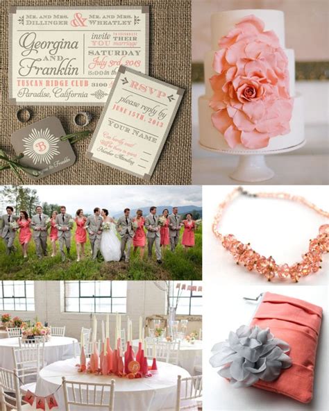 Pink Coral And Grey Wedding Colors Inspiration Board Gray Wedding
