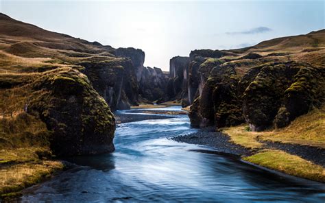 Download Wallpapers Iceland 4k Canyon River Cliffs Summer Europe