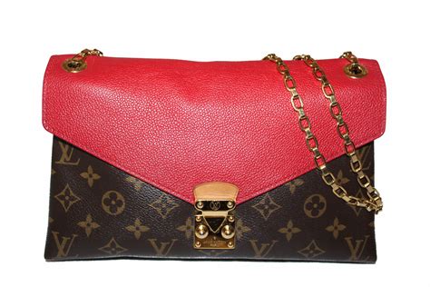 Authentic Louis Vuitton Red Monogram Pallas Chain Shoulder Bag Paris