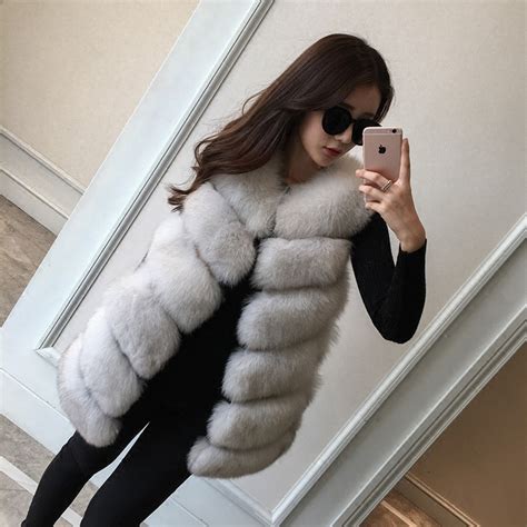 reroyfu natural fox fur coat jacket real fur vest for women s genuine fur waistcoat customize
