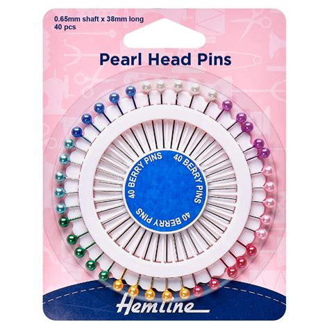 Hemline Pins Pearl Head Assorted 38mm Nickel 40 Pieces Pins