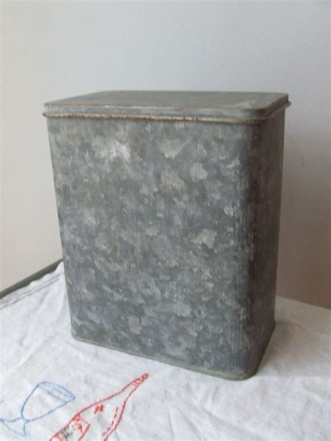 Galvanized Tin Box With Lid Canister Storage Gray