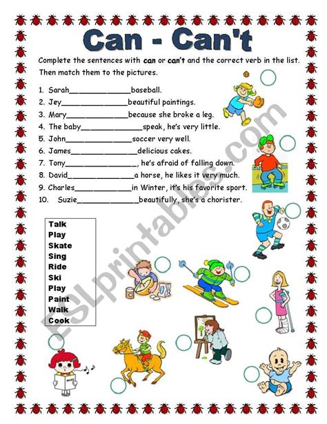 Can Can´t Esl Worksheet By Alexb1989