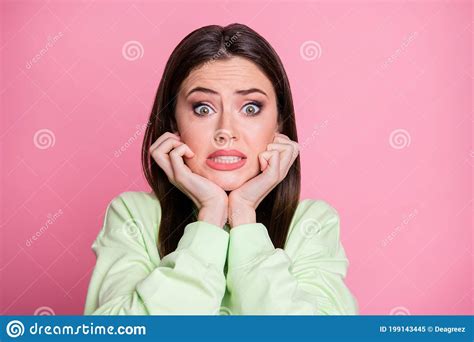 Portrait Of Frustrated Afraid Girl Hear Terrible Horrible Coronavirus