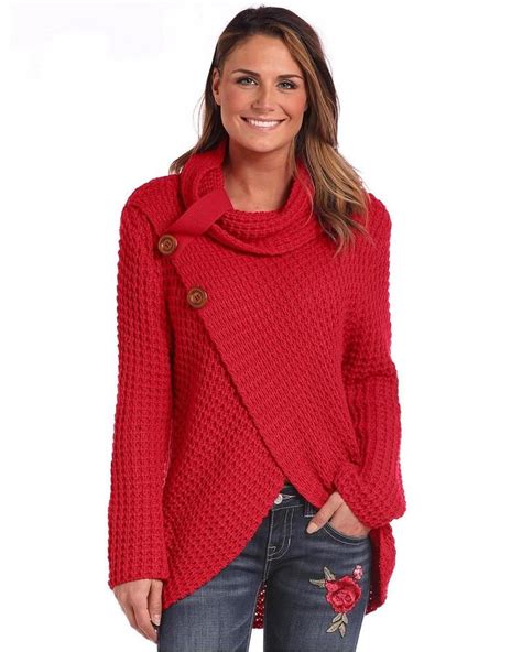 Panhandle Womens Waffle Knit Crossover Cowl Neck Sweater L8t8189 Fashion Clothing Shoes