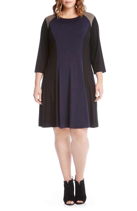 Karen Kane Faux Suede Trim Colorblock A Line Dress Plus Size