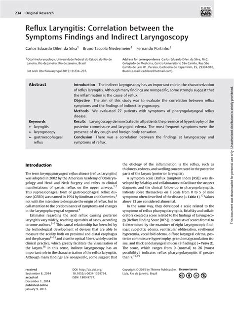 Pdf Reflux Laryngitis Correlation Between The Symptoms Findings And