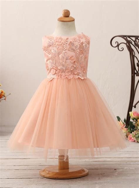 Orange Tulle Appliques Sleeveless With Bow Flower Girl Dress