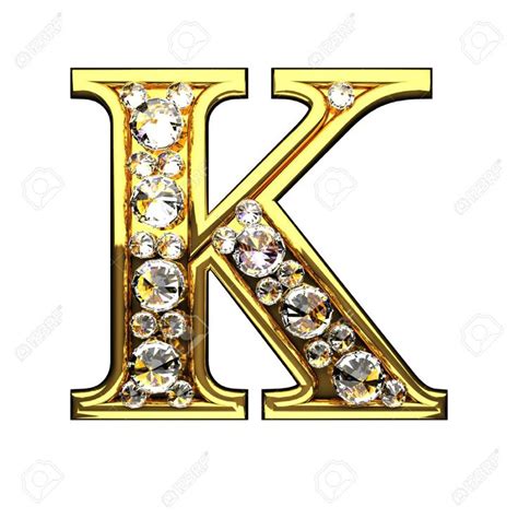 K Isolated Golden Letters With Diamonds On White Image Photography