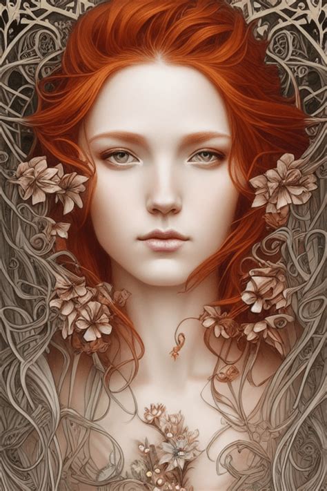 Beautiful Ethereal Ginger Portrait Art Nouveau Fantasy Intricate Flower