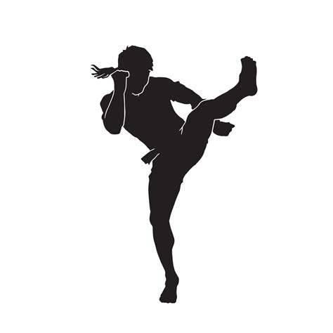 Male Muay Thai Martial Arts Fighter Vector Silhouette On White