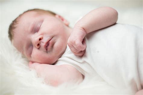 Sleeping Baby On White Blanket Stock Photo Image Of Horizontal