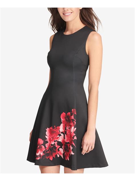 DKNY Womens Black Floral Sleeveless Short Fit + Flare Party Dress Size: 16 | eBay