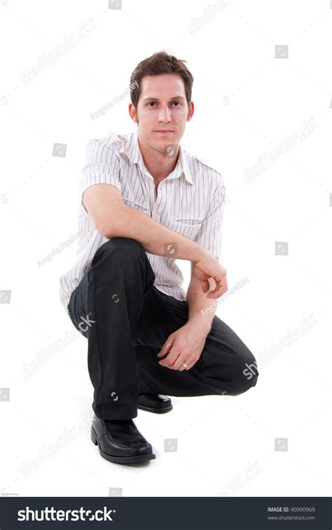 Portrait Man Kneeling Isolated On White Stock Photo 40990969 Shutterstock