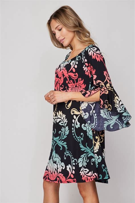 Honeyme Dress With Flared Sleeves And Multi Colored Floral Print