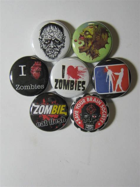 Zombies 7 Pins Buttons Badges 1 Diameter Warning Caution I Love Pin