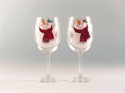 Painted Snowman Wine Glasses Snowman Wine Glasses Best T For Snowman Lovers Personalized
