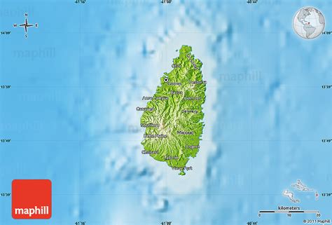 Physical Map Of Saint Lucia