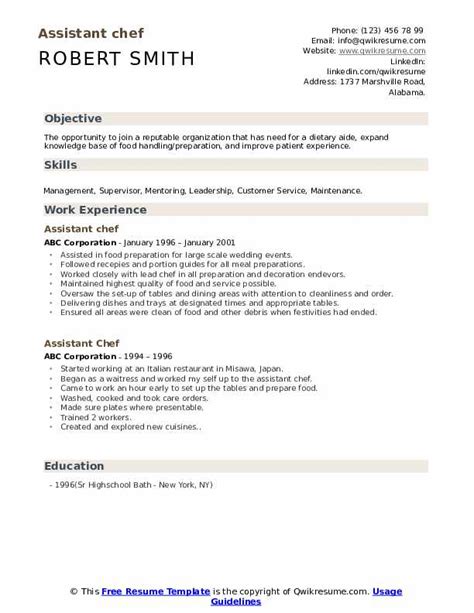 Assistant Chef Resume Samples Qwikresume