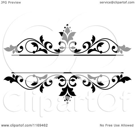 Clipart of a Black and White Floral Frame - Royalty Free Vector