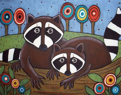 Raccoon Friends Folk Art Karla Gerard Canvas By Karlagerardfolkart