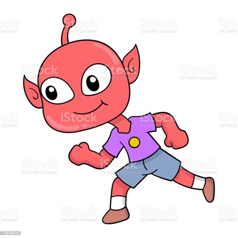 Red Alien Is Running After Doodle Icon Image Kawaii Stock Illustration