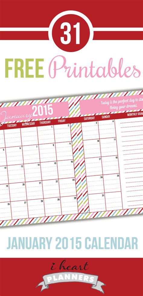 Day 7 January 2015 Calendar I Heart Planners