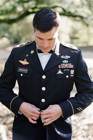 Blue wedding dress details and jewelry. A groom in military garb is always sharp (photo by Braedon ...