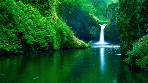 Wallpaper Landscape Waterfall Reflection Grass Green River