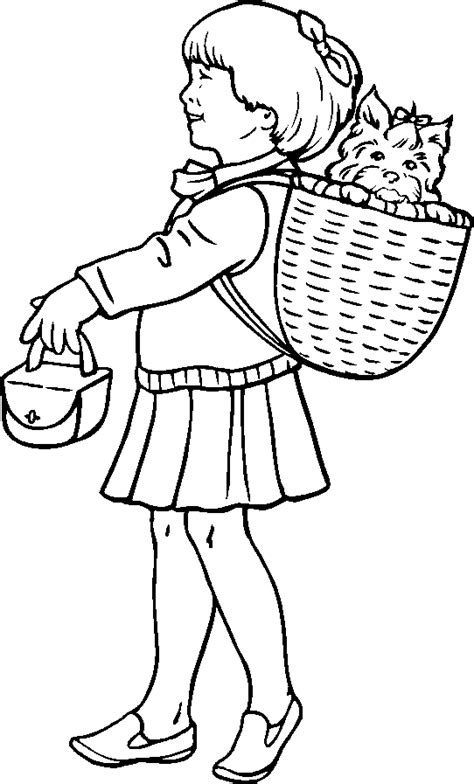 1853 x 2547 file type coloring book detail: Girl With Puppy coloring pages to download and print for free