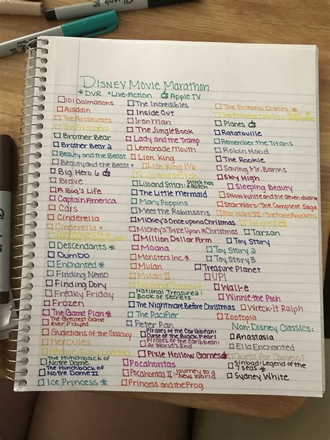 Disney Movie Marathon List Alphabetical Colorful Ready To Begin