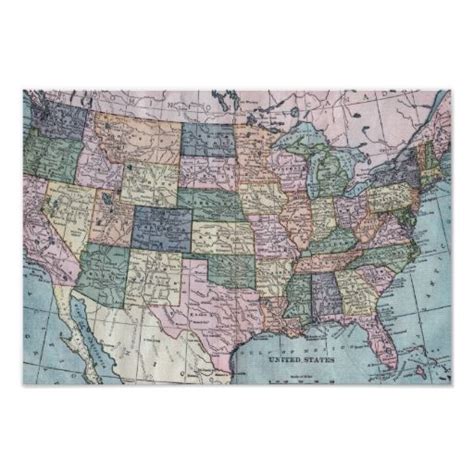 Vintage Usa Map Poster Vintage Usa Map United States