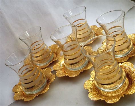 Turkish Gold Trim Frosting Glass Tea Cups Tulip Pieces Ebay