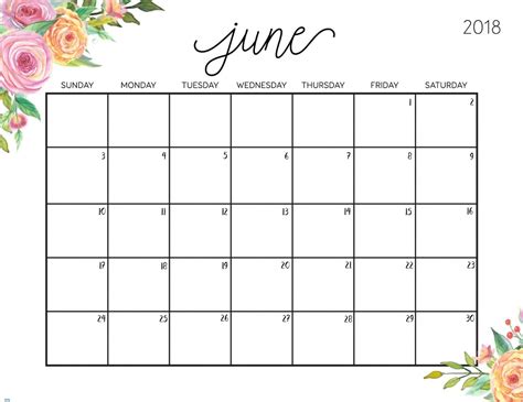 Free Printable Calendar June 2018 Printable 2019 Calendar Templates