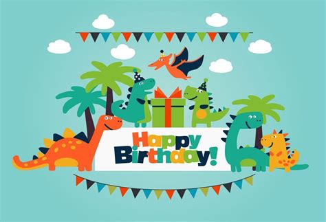 Dinosaur Party Childrens Birthday Party With Green Sky Backdrop Custom