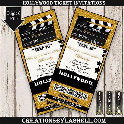 Hollywood Ticket Inviteshollywood Themeticket Etsy Hollywood