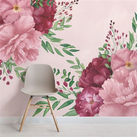 Light Pink Watercolor Floral Wallpaper Mural Hovia Watercolor